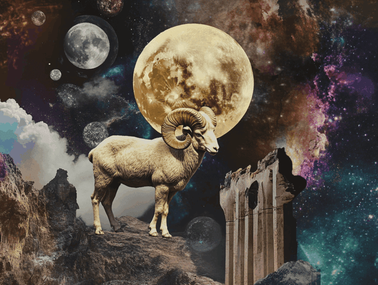 full moon in aries 2026 surrealist astrology collage
