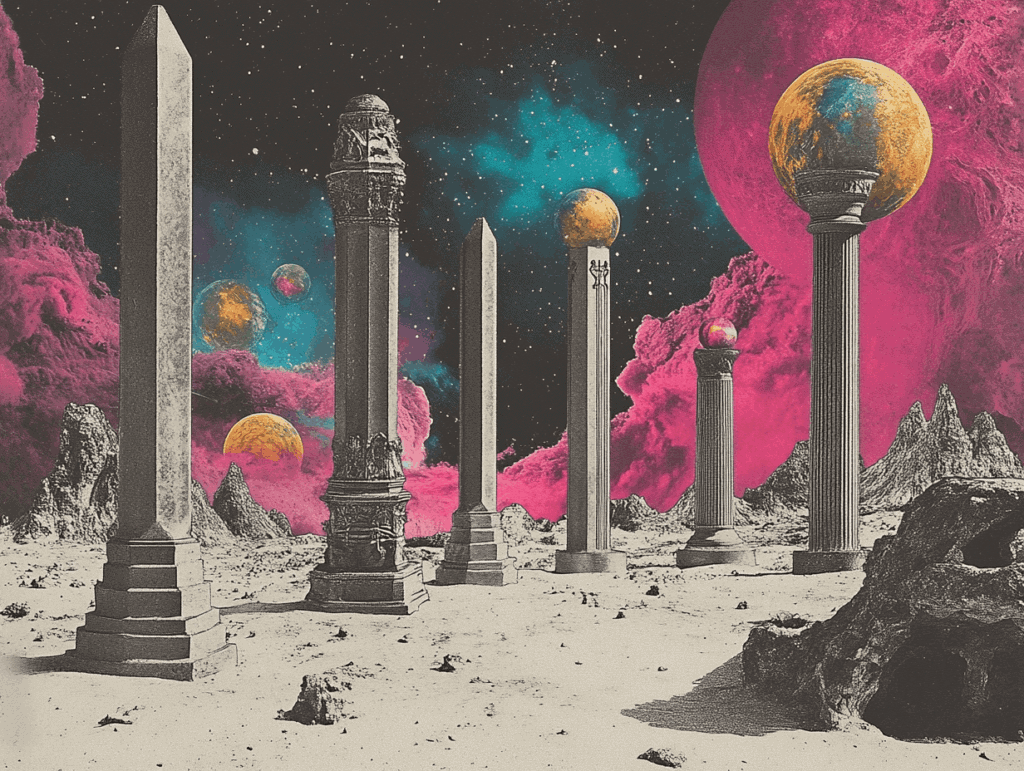 Surrealist astrology collage of the Tarot Horoscope forecast for the week of August 23 – August 29, 2026