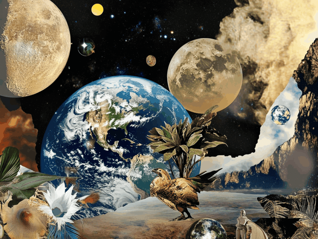 Surrealist astrology collage of the Tarot Horoscope forecast for the week of August 30 – September 5, 2026